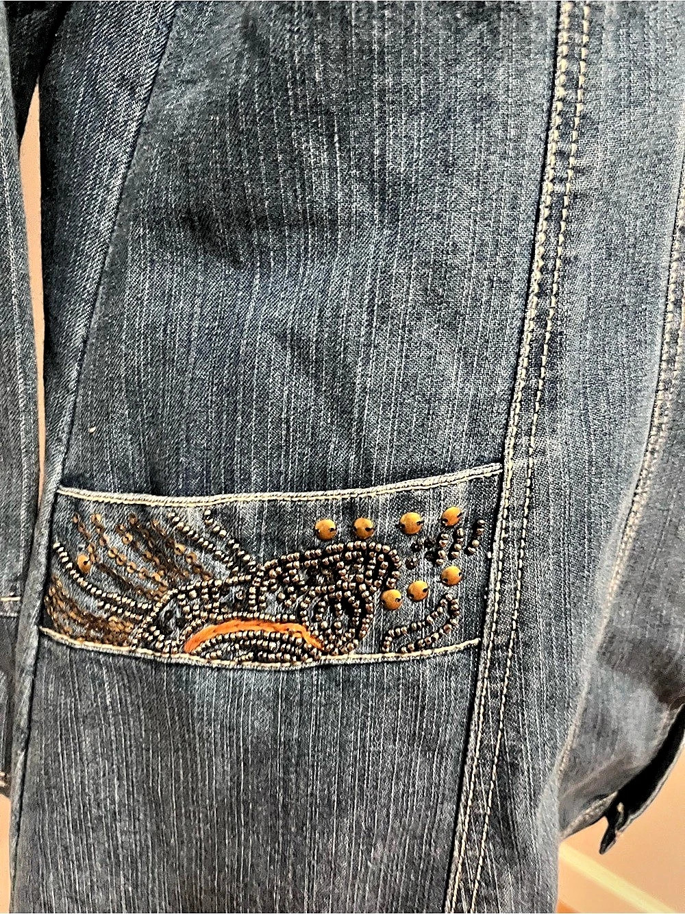 Embroidered Denim Zip-Up Jacket - Picture 6 of 9